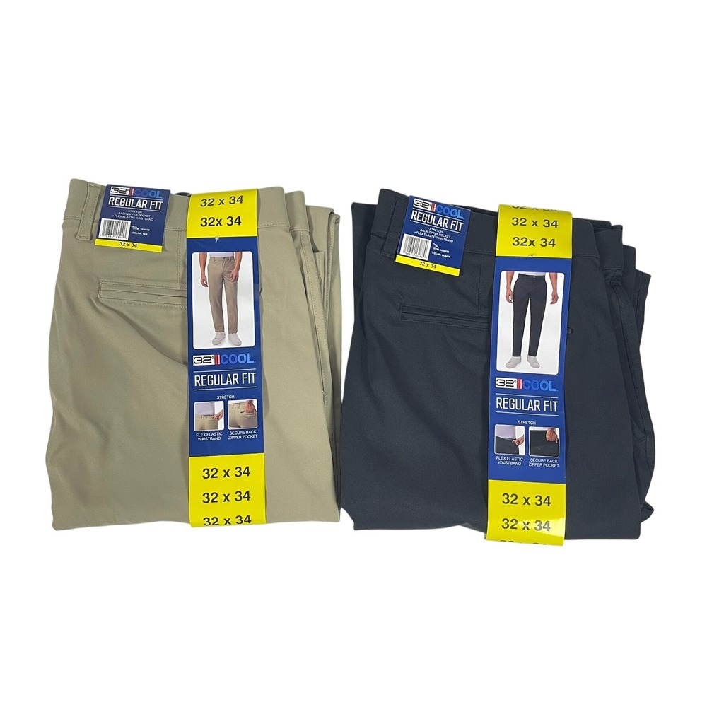 32 Degrees Cool Mens Regular Fit Stretch Pants 2 Pack Tan Black 32x34 1656658